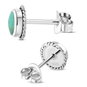 Turquoise Round Stud Silver Earrings - e369